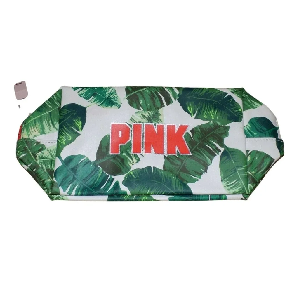 PINK Logo Clear Palms Vacation Zippered Beauty Cosmetic Makeup Bag NEW